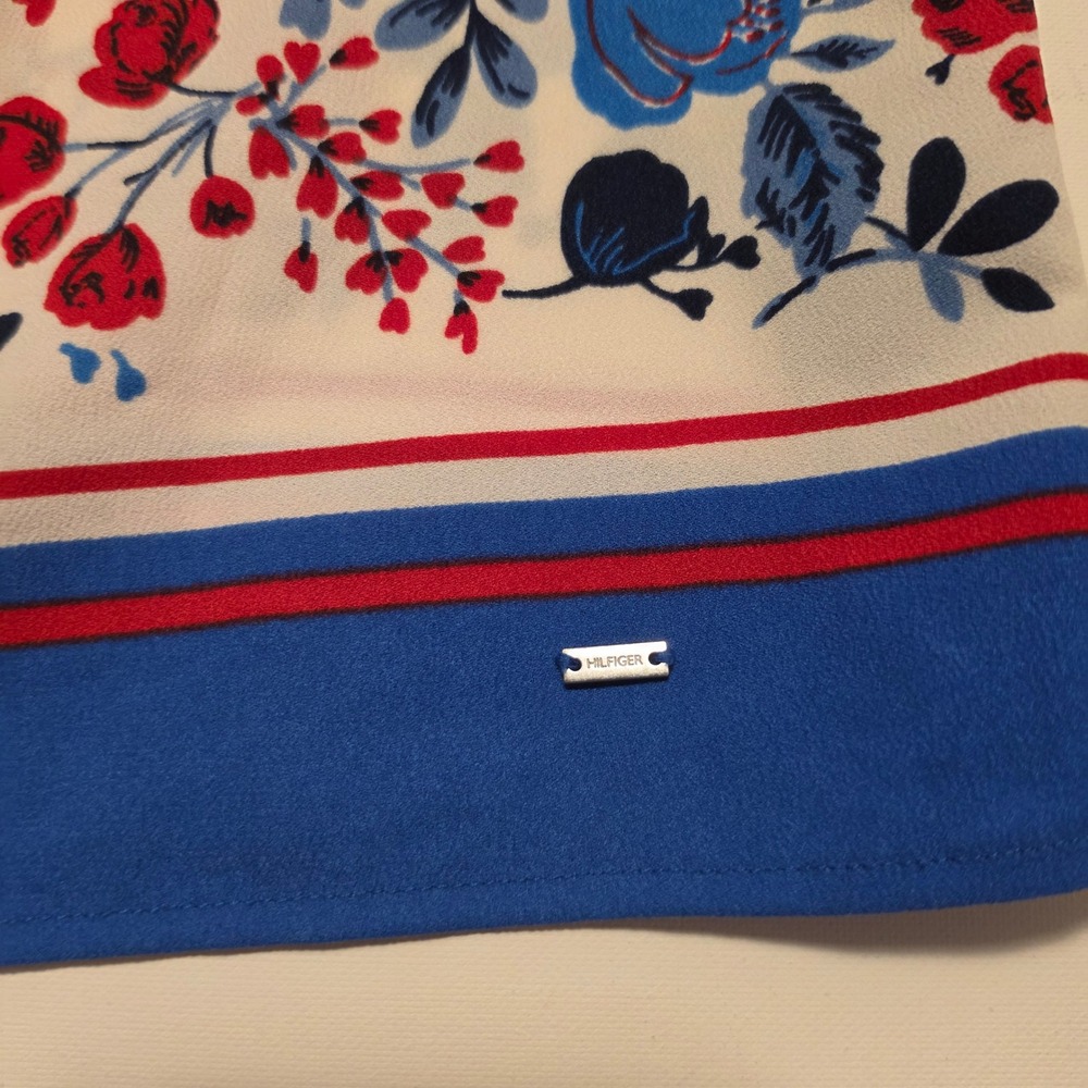 Tommy Hilfiger Floral Print Sleeveless Blouse Blue Red White Medium - Picture 2 of 8